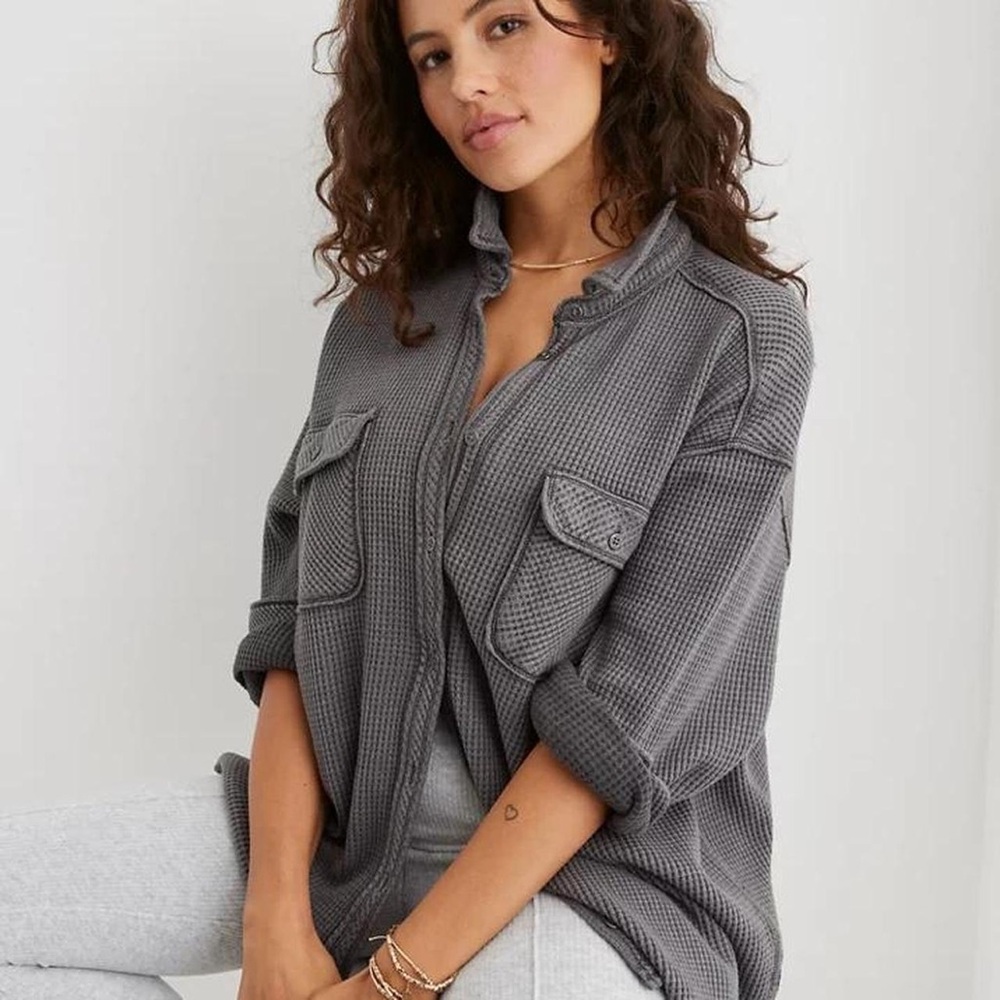 Aerie Gray Button Down Shirt